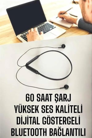 Hediye Kablolu Boyun Askılı Dijital Göstergeli Bluetooth Kulaklığı 60 Saat