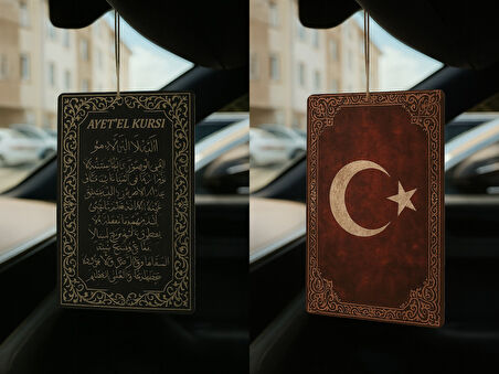 Ayetel Kürsi ve Türk Bayrağı - İkili Oto Kokusu - Dekoratif Araç Kokusu ve Aksesuarı