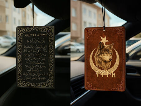 Ayetel Kürsi ve Göktürk Türk Kurt - İkili Oto Kokusu - Dekoratif Araç Kokusu ve Aksesuarı