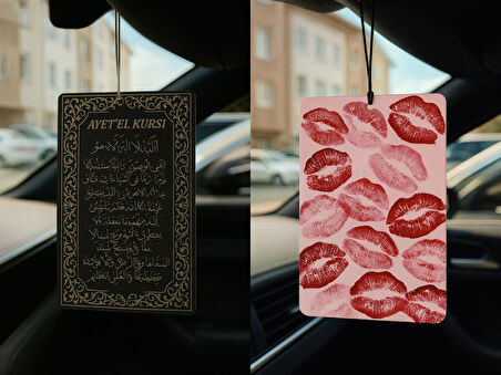 Ayetel Kürsi ve Öpücük - İkili Oto Kokusu - Dekoratif Araç Kokusu ve Aksesuarı