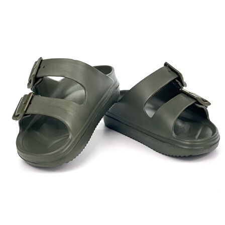 Erkek Çocuk Haki Tokalı Figürlü Ortopedik Rahat Günlük Plaj Terlik