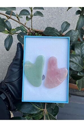 Pembe Kuvars & Aventurin Doğal Taş Gua Sha Yüz Masaj Taşı
