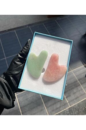 Pembe Kuvars & Aventurin Doğal Taş Gua Sha Yüz Masaj Taşı