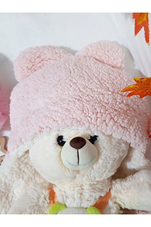 Bebek Dış Kundak Uyku Tulumu Açık Pembe - Pelüş Kapüşonlu Çift Katman Ayaklı Model