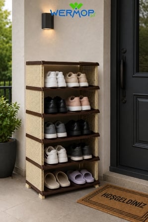 5 Katlı Rattan Görünümlü Ayakkabılık Ayakkabı Rafı Organizer