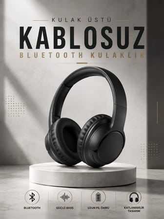 Kulak Üstü Kablosuz Bluetooth Kulaklık Yüksek Ses Kaliteli ANC Özelliği