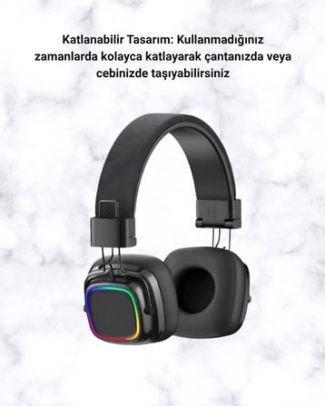 Renkli Işık Efektli Bluetooth 5.3 Müzik Kulaklığı Yeni Nesil