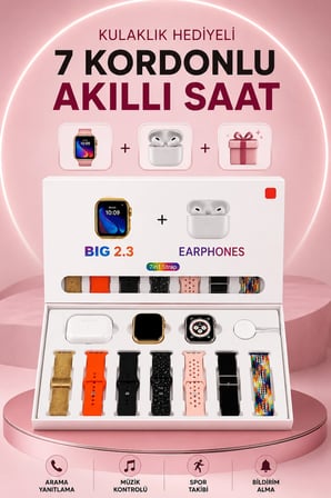 Akıllı Saat Bluetooth Kulaklık Hediyeli Bildirim Görme Sesli Görüşme Çoklu Kordon