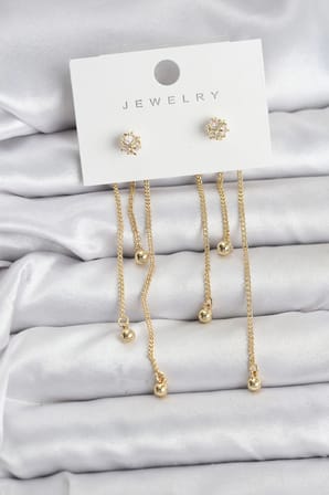 Topçuk Model Gold Renk Pirinç Sallantılı Kadın Küpe Seti
