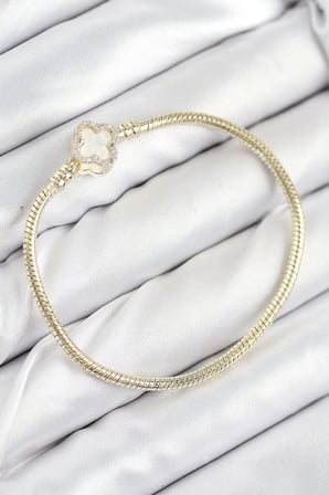 Pirinç Charm Zirkon Taşlı Yonca Model Gold Renk Kadın Bileklik