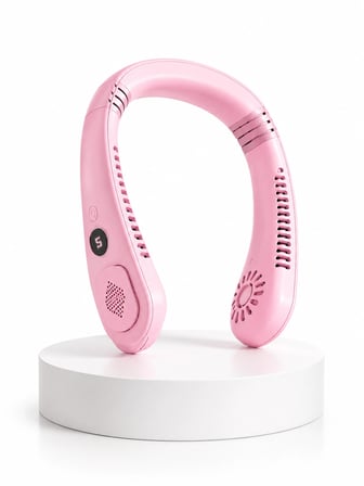 Pembe Taşınabilir Boyun Fanı Ergonomik Tasarım Çok Kademeli Hava Akışı