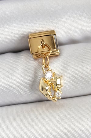 316L Çelik Sallantılı Zirkon Taşlı Deniz Kabuğu Ve Yıldız Model Gold Renk Nomination Charm