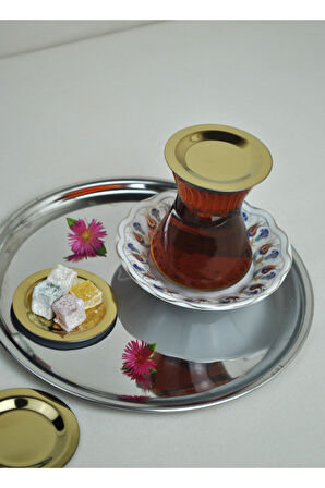 6 Adet Çelik Mini Lokumluk ve Çay Bardak Kapağı Çok Amaçlı