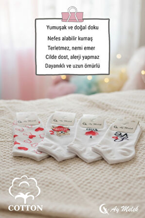 Kadın Kısa Çorap 4 Çift Pamuklu Desenli Görünmez Sneakers Çorap