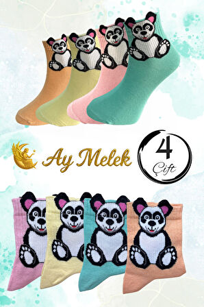 Kadın Çorap (4 Çift) Doğal Pamuklu Desenli Yetişkin Kız Çocuk Çorabı