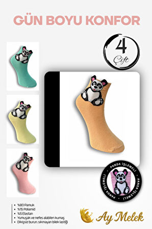 Kadın Çorap (4 Çift) Doğal Pamuklu Desenli Yetişkin Kız Çocuk Çorabı