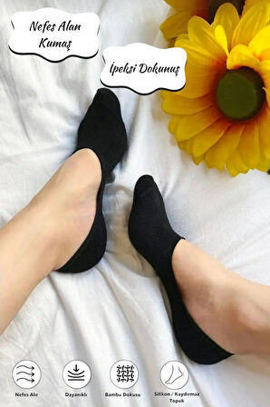 Kadın Çorap (6 Çift) Silikon Topuk Kaymayan Burun Dikişsiz Kaliteli Babet Çorap