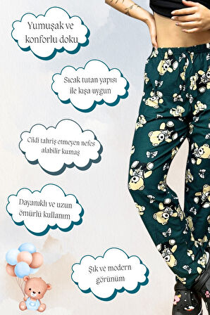 Kadın Pijama Soft Pamuklu İnce Nefes Alan Peluş Tek Alt Pijama