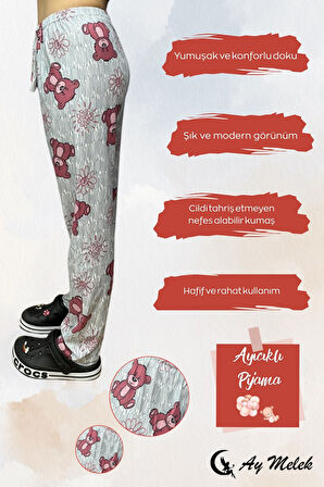 Kadın Pijama Soft Pamuklu İnce Nefes Alan Peluş Tek Alt Pijama