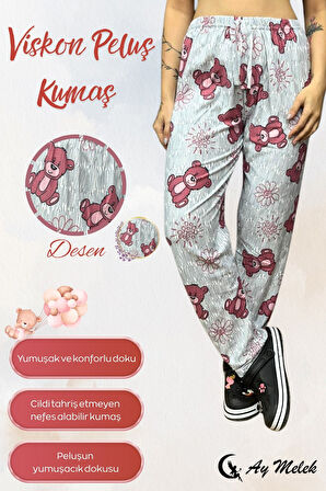 Kadın Pijama Soft Pamuklu İnce Nefes Alan Peluş Tek Alt Pijama