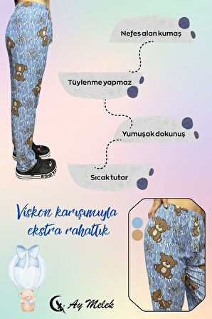 Kadın Pijama Soft Pamuklu İnce Nefes Alan Peluş Tek Alt Pijama