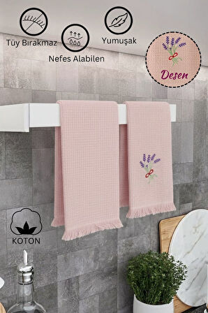 Mutfak ve Banyo Havlusu 2`li %100 Pamuklu Nakışlı El Havlusu
