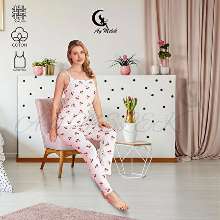 Kadın Pijama Takımı Pamuklu Lüx Askılı Pijama Seti