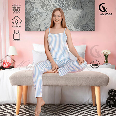 Kadın Pijama Takımı Pamuklu Lüx Askılı Pijama Seti
