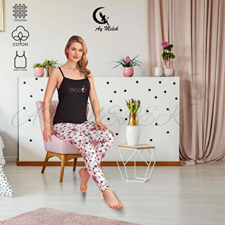 Kadın Pijama Takımı Pamuklu Lüx Askılı Pijama Seti