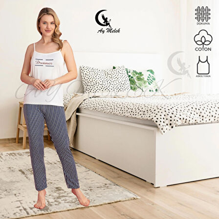 Kadın Pijama Takımı Pamuklu Lüx Askılı Pijama Seti