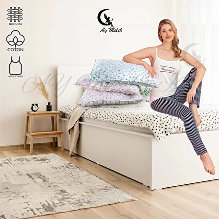 Kadın Pijama Takımı Pamuklu Lüx Askılı Pijama Seti