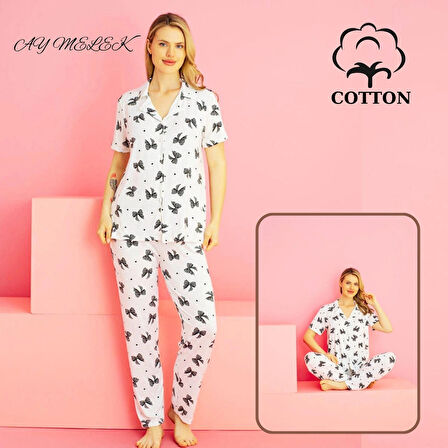 Kadın Pijama Takımı %100 Pamuklu Gömlek ve Pijama Seti