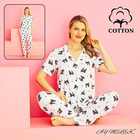 Kadın Pijama Takımı %100 Pamuklu Gömlek ve Pijama Seti