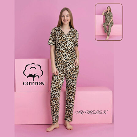 Kadın Pijama Takımı %100 Pamuklu Gömlek ve Pijama Seti
