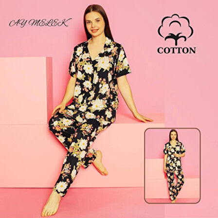 Kadın Pijama Takımı %100 Pamuklu Gömlek ve Pijama Seti