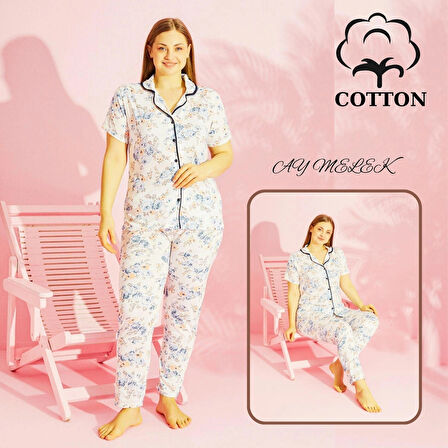 Kadın Pijama Takımı Pamuklu Geniş Beden Gömlek ve Pijama Seti (Battal Boy)