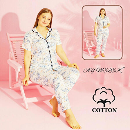 Kadın Pijama Takımı Pamuklu Geniş Beden Gömlek ve Pijama Seti (Battal Boy)