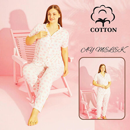 Kadın Pijama Takımı Pamuklu Geniş Beden Gömlek ve Pijama Seti (Battal Boy)