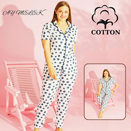 Kadın Pijama Takımı Pamuklu Geniş Beden Gömlek ve Pijama Seti (Battal Boy)
