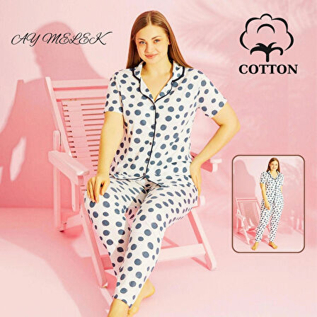 Kadın Pijama Takımı Pamuklu Geniş Beden Gömlek ve Pijama Seti (Battal Boy)