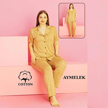 Kadın Pijama Takımı Pamuklu Geniş Beden Gömlek ve Pijama Seti (Battal Boy)