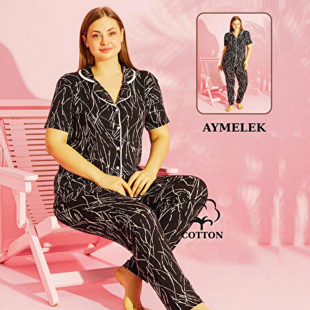 Kadın Pijama Takımı Pamuklu Geniş Beden Gömlek ve Pijama Seti (Battal Boy)