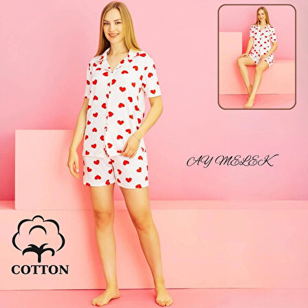 Kadın Pijama Takımı %100 Pamuklu Şort ve Pijama Seti