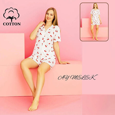Kadın Pijama Takımı %100 Pamuklu Şort ve Pijama Seti