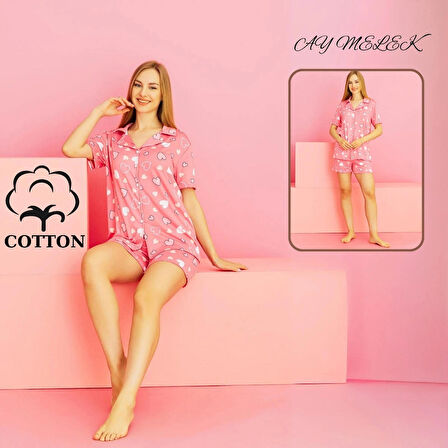 Kadın Pijama Takımı %100 Pamuklu Şort ve Pijama Seti