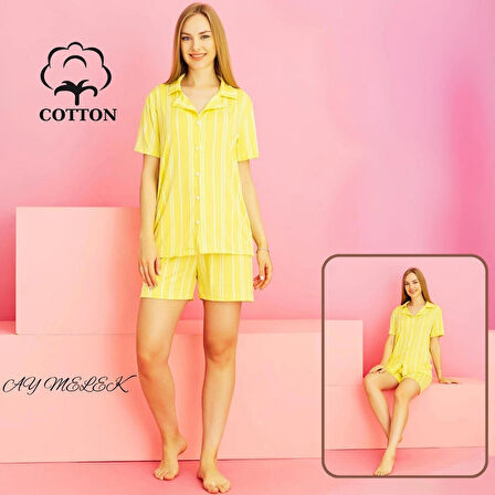 Kadın Pijama Takımı %100 Pamuklu Şort ve Pijama Seti