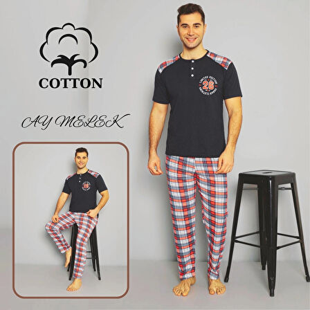 Erkek Pamuklu Pijama Takımı Cotton Gömlek ve Pijama Seti