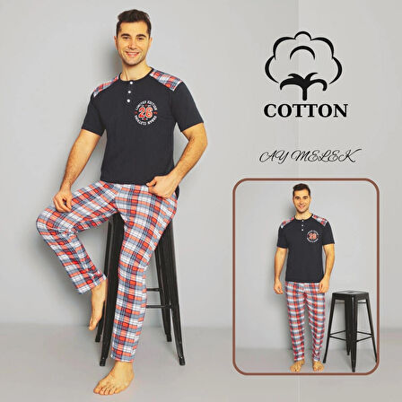 Erkek Pamuklu Pijama Takımı Cotton Gömlek ve Pijama Seti
