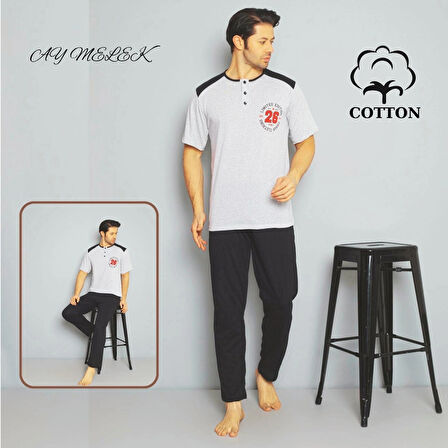 Erkek Pamuklu Pijama Takımı Cotton Gömlek ve Pijama Seti