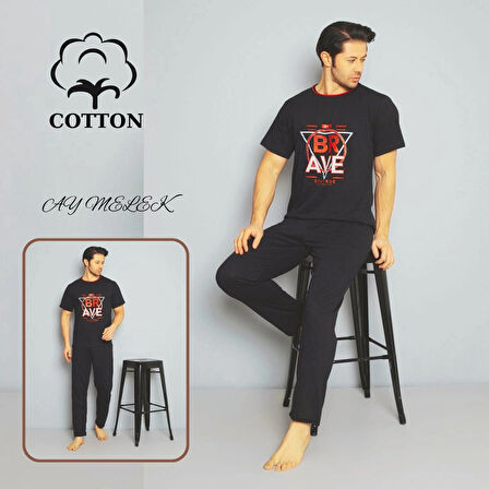 Erkek Pamuklu Pijama Takımı Cotton Gömlek ve Pijama Seti